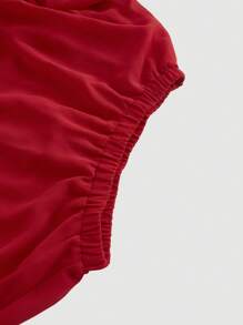 SHEIN MOD 高腰纯色荷叶边不对称下摆长裙，夏季女款，红色裙子，不对称下摆裙，中长裙