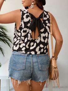 SHEIN VCAY Plus Size Women Leopard Print Backless Tie Design Sleeveless Casual Shirt, Rave Outfits Festival, Business Casual Woman, Boho Country Outfits Women, Beach Outfits For Woman, Beach Outfits For Woman, Boho Women Clothing, Cute Summer Tops Women