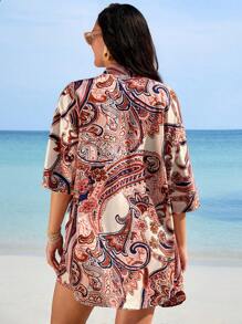 SHEIN 2pcs Maternity Plant Print Kimono Top And Shorts Set - Multicolor - View 2