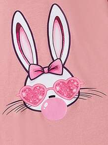 2 件套年轻女孩休闲简约复活节兔子图案短袖上衣和紧身裤套装，适合夏季 - 彩色 - 查看 6