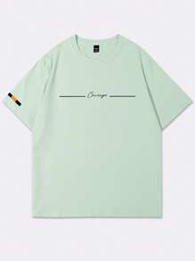 Manfinity LEGND Camiseta de cuello redondo de manga corta informal con estampado de letras para hombre - verde menta - Ver 4