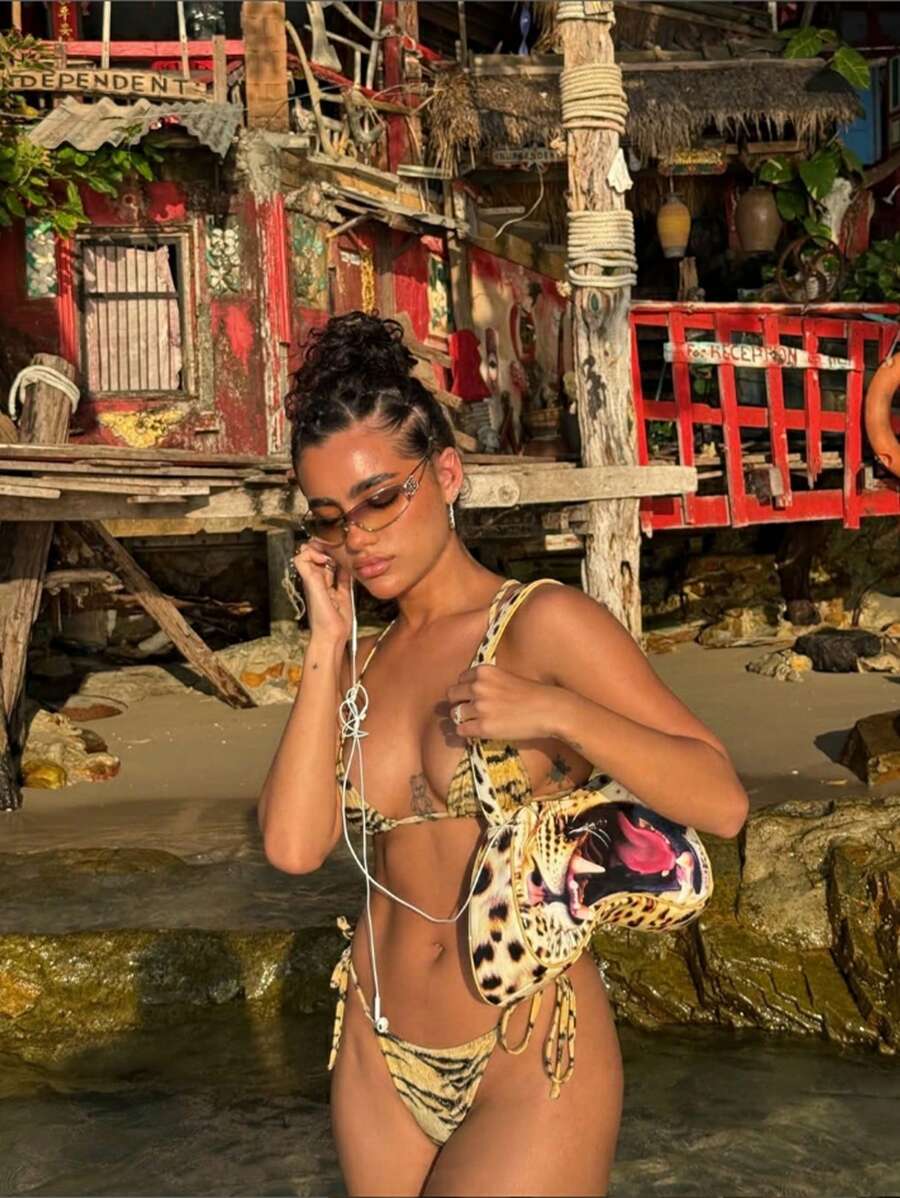 Swim SXY Women's Summer Sexy 2pcs Random Floral Print Halter Tie-Up Bikini Set - Multicolor - View 1