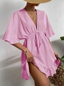 Chiquease Cubre camiseta de manga corta con cuello en V de gasa, unicolor, minimalista y elegante, adecuado para el verano