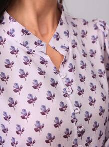 Al Najma Vestido con cuello de pie y mangas abullonadas con estampado - Multicolor - Ver 4