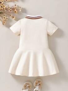 Souflis Souflis Baby Girls' Casual Embroidered Bee Pattern Polo Collar Dress, Summer - Apricot - View 2