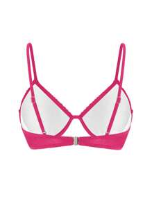 SHEIN Swim Women's Solid Color Strappy Swimwear Bikini Top, Gathering Style Special Wavy Fabric Swimwear Top, Beach - Hot Pink - View 8