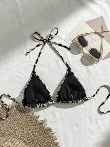 Swim Vcay Women's Leopard Print Halter Neck Tie Bikini Top For Sexy Beach Vacation Summer