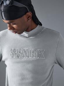 NEON BLANC Men's Street-Style Knit Letter Embroidered Round Neck Long Sleeve T-Shirt Cotton - Grey - View 4