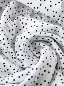 Linhara Áo cánh voan chấm bi in họa tiết chấm bi thanh lịch cổ chữ V rộng rãi xếp nếp cho kỳ nghỉ cỡ lớn dành cho nữ, mùa xuân/hè - trắng - Xem 5