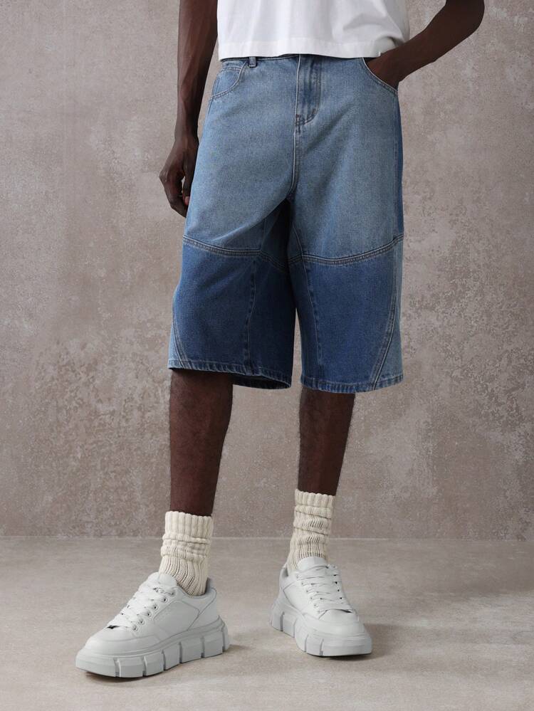 Two-Tone Loose Fit Bermuda Denim Shorts