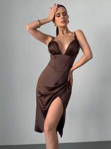 Firerie Ladies Summer Elegant Romantic Fashion Commuter Sexy Elegant Style Brown Split Slim Elegant Ladies Dresses, Women's Day, Ladies Party, Beach Vacation Ladies, Back To School Graduation Season Ladies, Romantic Dating, Birthday, Easter Ladies, Brazilian Carnival, Music Festivals, Spring/Summer Ladies, Wedding Season, Brunch Women's Dresses, Prom/Bohemian Style,Summer Dresses For Women