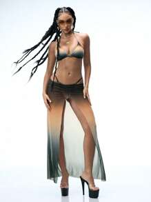 Swim EVENT 3pcs/Set Summer Beach Music Festival Unconventional Sexy Ombre Print Tie Bikini Set - Multicolor - View 7