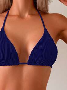 Swim Basics 夏季海滩女士挂脖时尚可分离比基尼套装采用特殊面料两件套比基尼上衣比基尼微比基尼套装 - 藏蓝色 - 查看 4