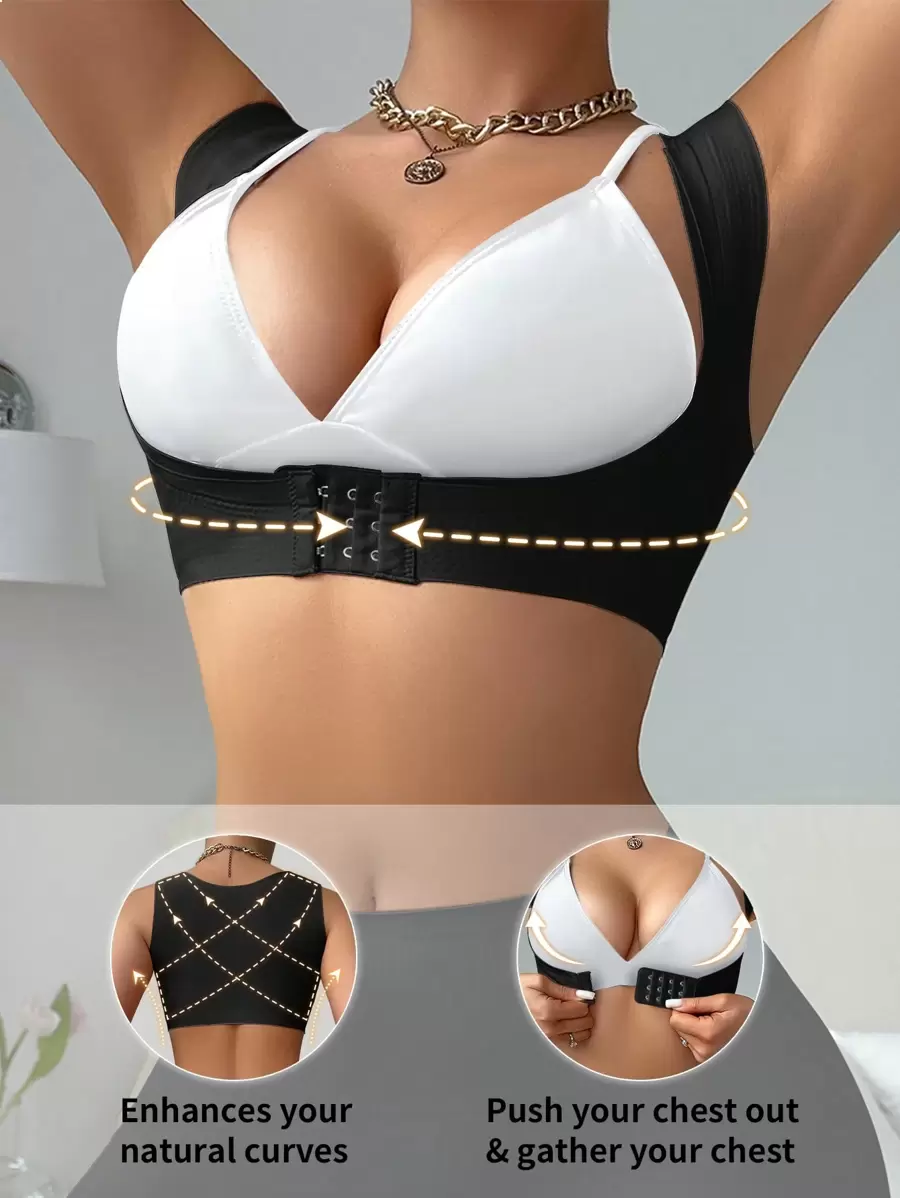 1pc Women Seamless Shaping Camisole With Front Clasp, Simple & Elegant Back Design