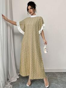 Seusyu 简约时尚的阿拉伯风格连衣裙，适合夏季 - 黃色 - 查看 6