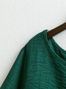 EMERY ROSE 大码女士休闲/日常/外出圆领舒适简约套头衫，春/夏，深绿色 - 墨綠色 - 查看 4