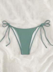 SHEIN Swim Women's Solid Color Sexy Bikini Bottom For Summer Beach - Green - View 4