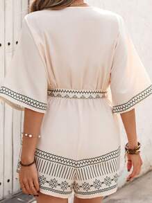 SHEIN VCAY Tutina avvolgente con scollo a V e stampa geometrica per donne taglia comode