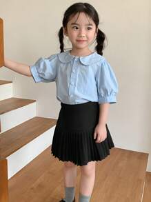 Dazy Kids Young Girl Elastic Waist Pleated Skirt, Spring Summer,Back To School Clothes - Black - View 3