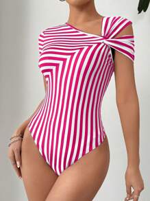 SHEIN Essnce 大码女式夏季休闲修身性感条纹露肩紧身衣，夏季女装，夏季曲线上衣，女式紧身衣