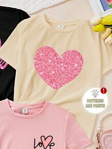 SHEIN Leap Crew Tween Girls Casual Minimalist Cartoon Graphic Multi-Piece T-Shirts, Suitable For Summer - Multicolor - View 7