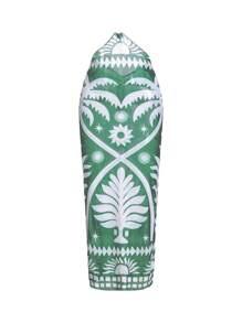 Swim Oasis 女士露背褶皱棕榈树绿色轮廓热带度假海滩高端优雅波西米亚风泳装套装，春夏