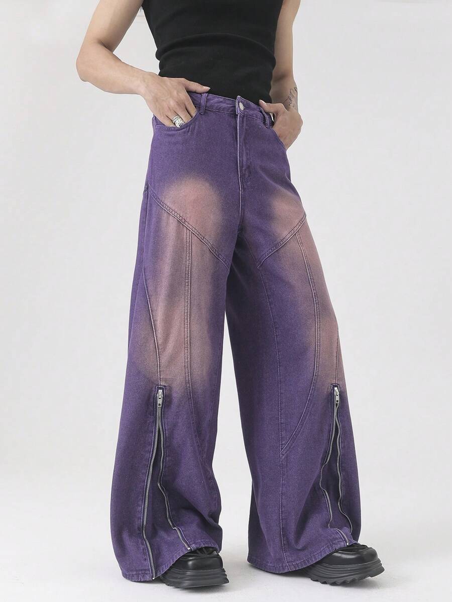 Manfinity EMRG Men's Casual Denim Jeans, Suitable For Summer - Purple - View 1