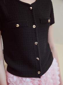 MOTF STUDIO 纽扣式短袖针织上衣 - 黑色 - 查看 3