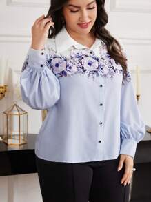 Modelyn Plus Size Elegant Floral Print Blouse For Autumn - Multicolor - View 6