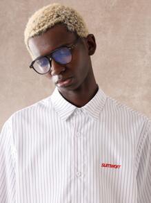 SUMWON 夏季超大号棒球纽扣衬衫短款上衣休闲运动街头短袖太阳标志印花都市时尚青年 - 白色 - 查看 3