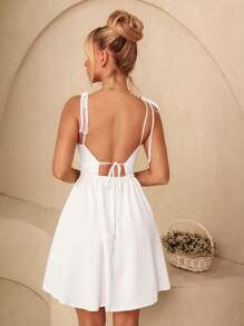 Glamine Elegant Solid Color Backless Tie-Strap Summer Dress