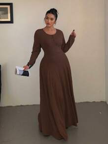 Flirla Solid Color Knitted Elegant Waist-Cinched A-Line Drape Skirt