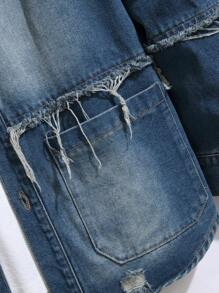 Manfinity Homme 男式前扣长袖口袋休闲牛仔夹克