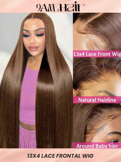 13x4 Straight Wigs Chocolate Brown Transarent Transparent Lace Front Wigs Human Hair With Baby Hair Straight Wigs Pre Plucked Hairline 4# Brown Color (26 Inch, 4 Brown)