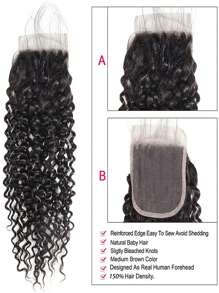 巴西 4x4 蕾丝闭合 100% 未加工人类处女发 预拔杰瑞卷发 预拔发际线前部闭合 自然黑色 带婴儿头发（8 英寸 - 18 英寸，卷曲闭合） - SNatural - 查看 3