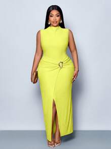 SOLERSUN 女士优雅纯色无袖立领扭花连衣裙，适合圣诞派对度假和约会和情人节约会