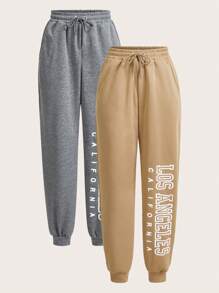 Chiquease Women's Letter Print Drawstring Waist Casual Jogger Pants Graduation,Back To School Outfits,Graduation,Teacher Outfits For Women,Back To School - Grey - View 1