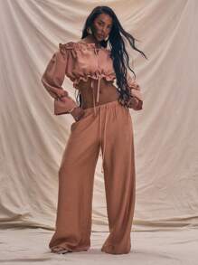 MUSERA Tie Waist Linen Wide Leg Trouser Summer Vacation Boho Elegant Holiday Chic Casual - Orange - View 1