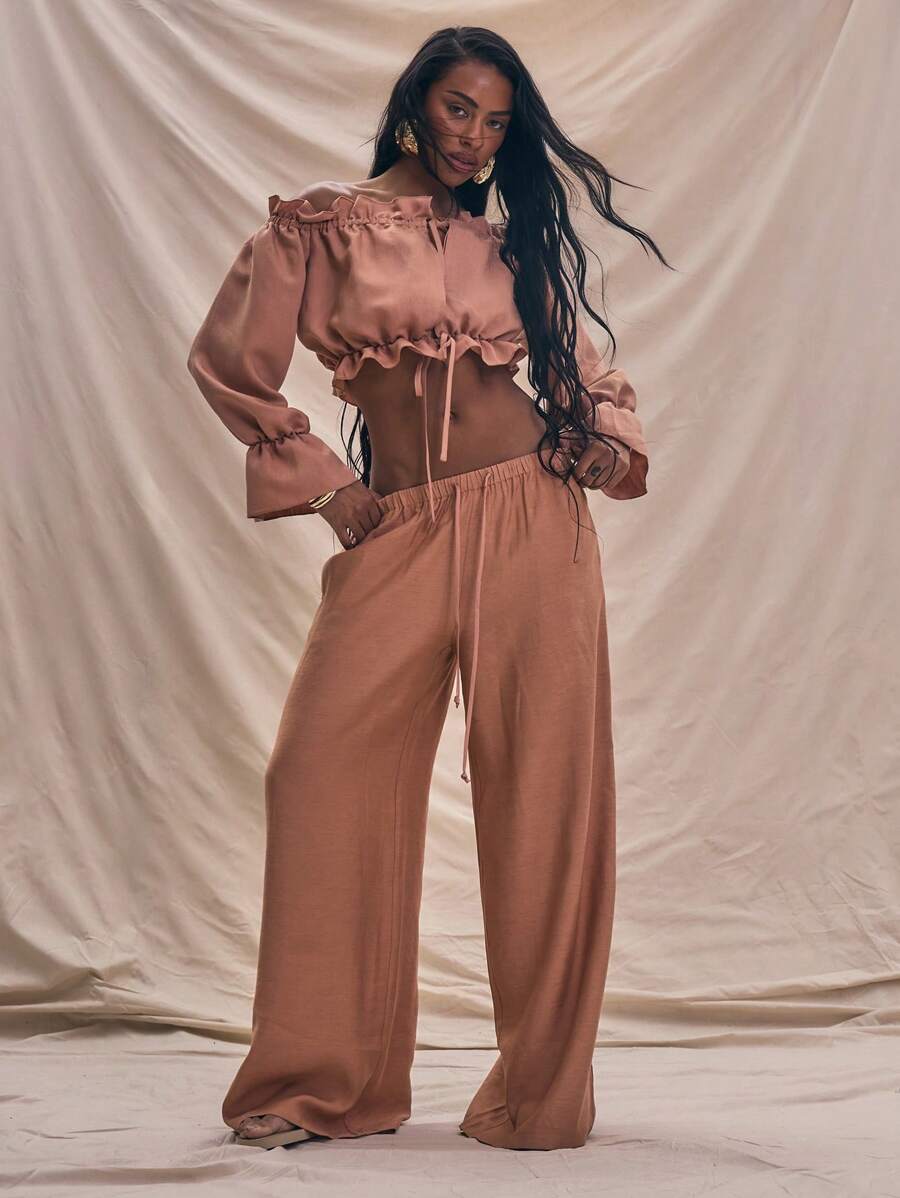 MUSERA Tie Waist Linen Wide Leg Trouser Summer Vacation Boho Elegant Holiday Chic Casual - Orange - View 1