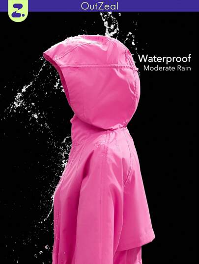 OutZeal Women Outdoor Jacket Hiking Camping Water-Resistant Hooded Rain Coat Outdoor Top Fall Spring