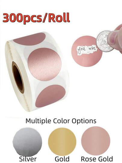 300 pezzi/rotolo Adesivi da grattare da 1 pollice - etichette adesive da grattare fai-da-te per attività di festa, articoli di cartoleria, codici promozionali, giochi di nozze creativi, gadget per feste, premi jackpot, molletta art, diari, quaderni, tondi (argento/oro/oro rosa)