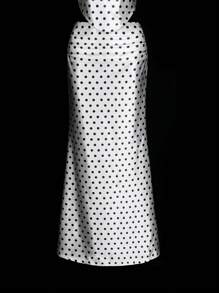 SHEIN ICON Satin Polka Dot Print One-Shoulder Top And Low Waist Skirt Set - Black and White - View 5