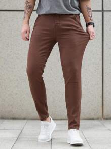 Manfinity Homme Men's Simple Classic Jeans, Suitable For Summer - Coffee Brown - View 6