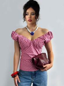 Camisa de tejido de cuadros rojos y blancos, de verano