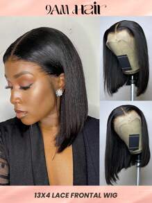 Short Bob Wig Human Hair Straight Bob Frontal Wigs 13X4 Lace Frontal Bob Wig Human Hair Pre Plucked With Baby Hair Natural Black