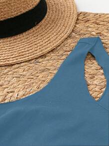 SHEIN LUNE Áo ba lỗ cổ tròn không tay in hình cờ Hoa Kỳ dành cho nữ, thường ngày mùa hè - Màu xanh bụi bặm - Xem 5