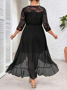 SHEIN Clasi Plus Size Women Lace Patchwork Asymmetrical Hem Dress
