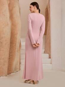 Graceveil Plus Size Muslim Dress With Headscarf, Ruched Figure-Flattering - Pink - View 2