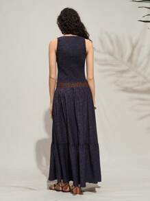 Arave Women's High-Quality Lace Splicing V-Neck Sleeveless Dress, Suitable For Vacation And Commuting,Summer Outfits For Women,Dresses For Women,Vacation Outfits Woman,Summer Dress,Beach Outfits For Woman,Floral Dress,Sundress - Navy Blue - View 4