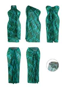 Swim Oasis Bata kimono holgada de talla grande con estampado floral aleatorio, versátil para cubrir en la playa en vacaciones de verano